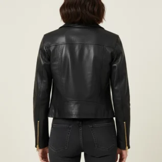 Dalby Slim Fit Leather Biker Jacket back
