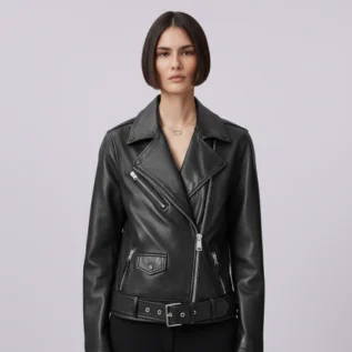 Billie Relaxed Fit Leather Biker Jacket front