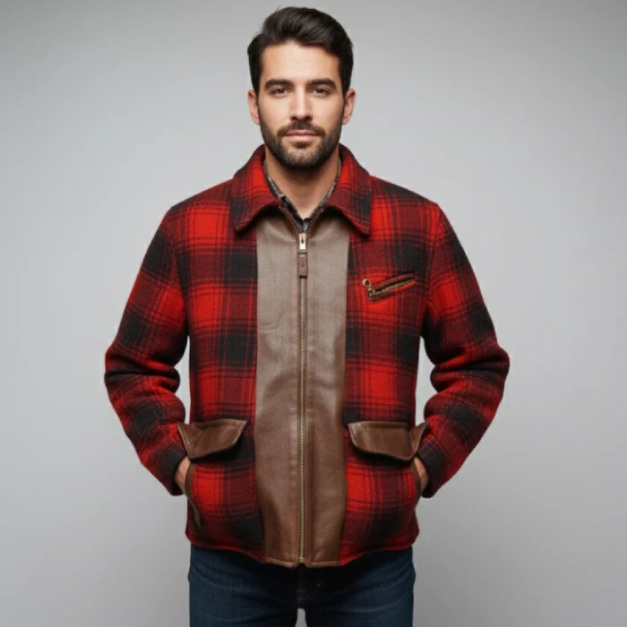 Aero-Leather-Buffalo-Check-Wool-and-Leather-Half-Belt-front-side Aero-Leather-Buffalo-Check-Wool-and-Leather-Half-Belt-front-side