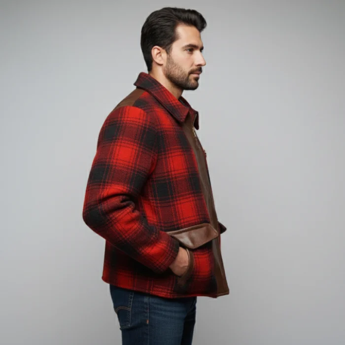 Aero-Leather-Buffalo-Check-Wool-and-Leather-Half-Belt-side-post Aero-Leather-Buffalo-Check-Wool-and-Leather-Half-Belt-side-post