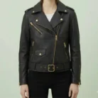 Women’s Black Asymmetrical Leather Biker Jacket