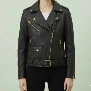 Women’s Black Asymmetrical Leather Biker Jacket