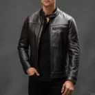 Men's-Roadster Jacket-In-Black-Coffee-Leather-Front-side