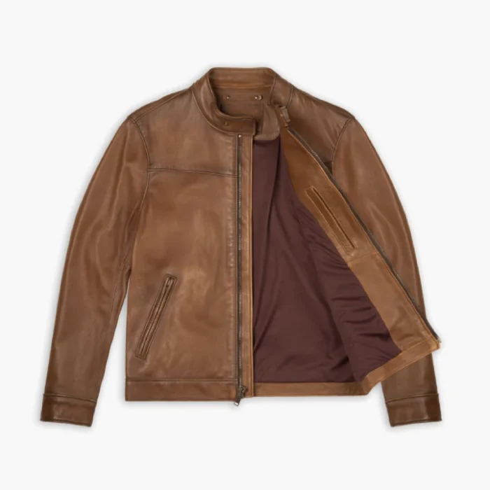 Men's-Roadster-Jacket-In-Tan-Walnut-Leather-open-front-side