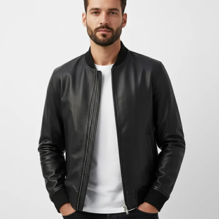 Museum-leather-bomber-jacket-Front-side Museum-leather-bomber-jacket-Front-side