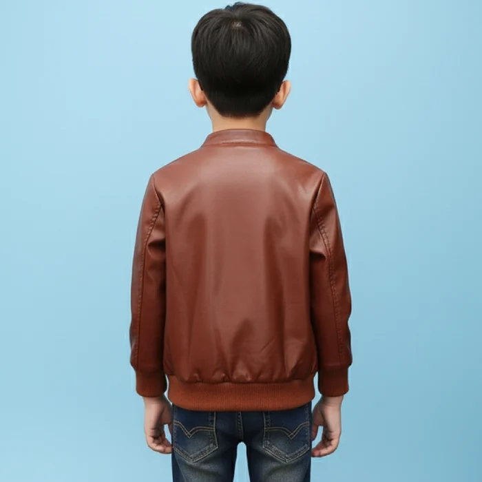 Brown-Winter-Leather-Jacket-For-Kids-back