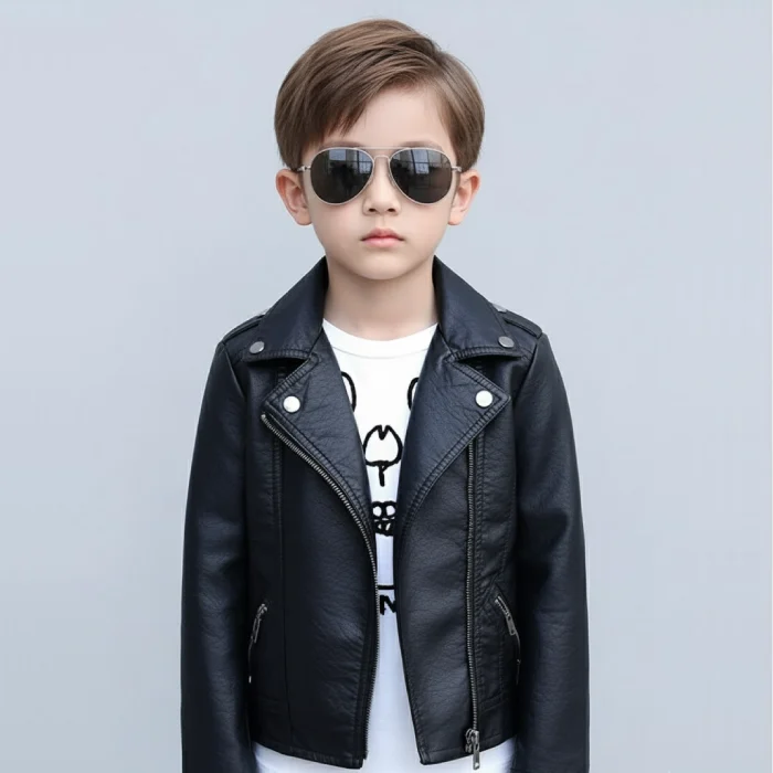 Black-Biker-Leather-Jaket-For-Kids-front