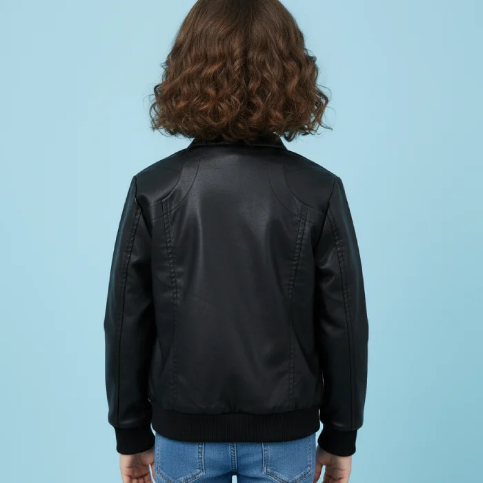 Black-Casual-Party-Winter-Leather-Jacket-For-Kids-back