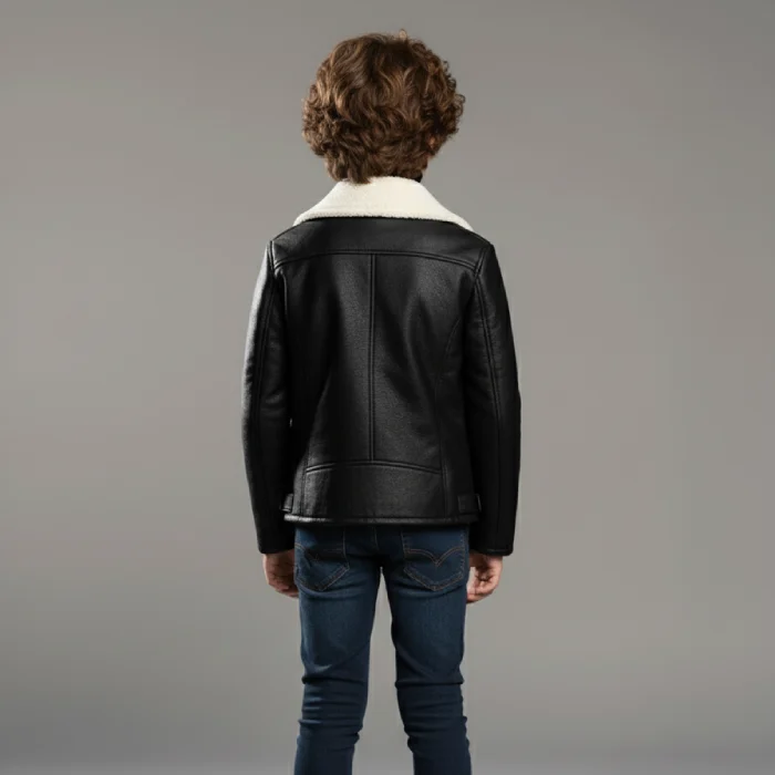 Black-Winter-Leather-Jacket-For-Kids-back