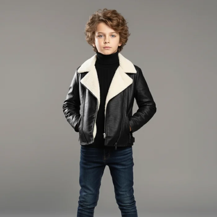 Black-Winter-Leather-Jacket-For-Kids-front