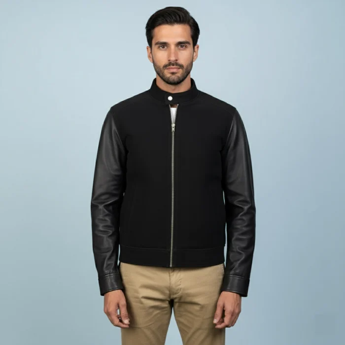 Blain-Black-Hybrid-Bomber-Jacket-front Blain-Black-Hybrid-Bomber-Jacket-front
