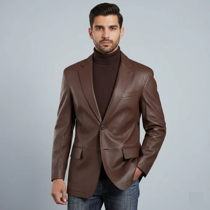 Brown-leather-blazer-front