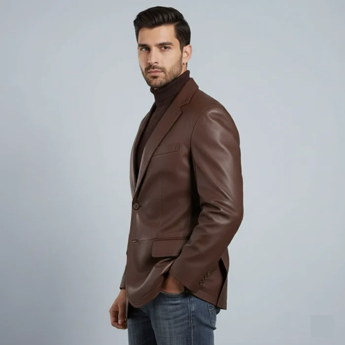 Brown-leather-blazer-side
