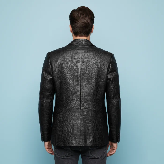 Croc-print-black-leather-blazer-back