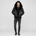 Felix-black-bomber-shearling-jacket-with-hoodie-front