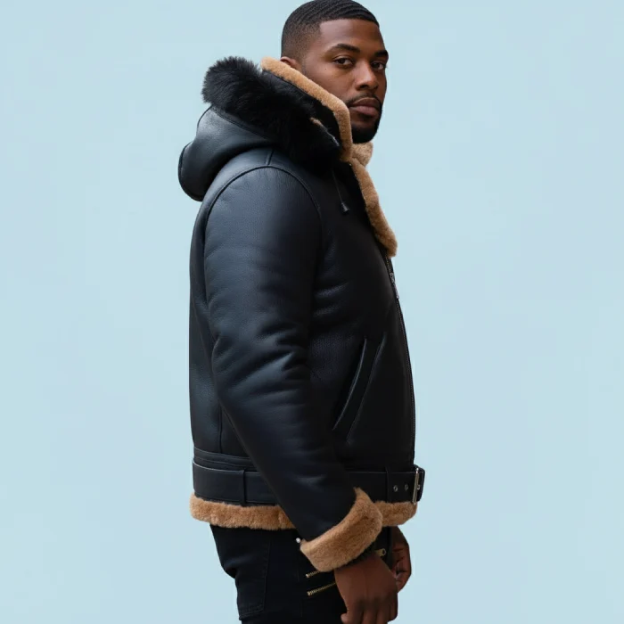 Jean's-B3-Bomber-Aviator-Shearling-Jacket-with-hoodie-side