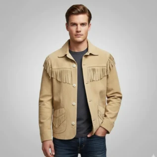 Mens-Brown-Western-Suede-Leather-Jacket-With-Beads-Fringes-front