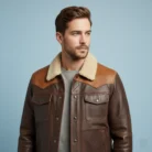 Mens-Chocolate-Brown-Western-Suede-Leather-Bomber-Jacket-front