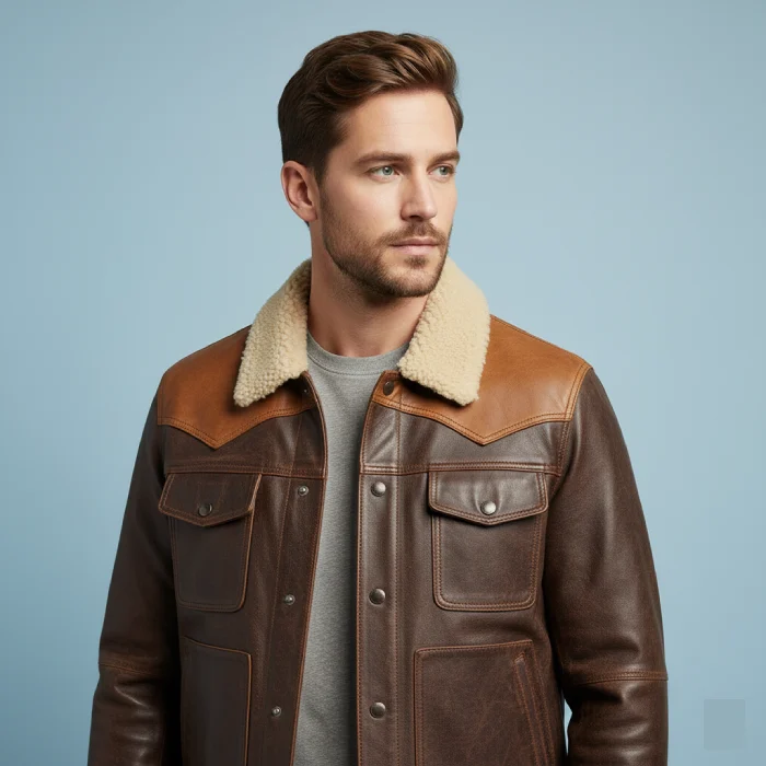 Mens-Chocolate-Brown-Western-Suede-Leather-Bomber-Jacket-front