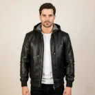 Nintenzo-Brown-Hooded-Leather-Bomber-Jacket-front