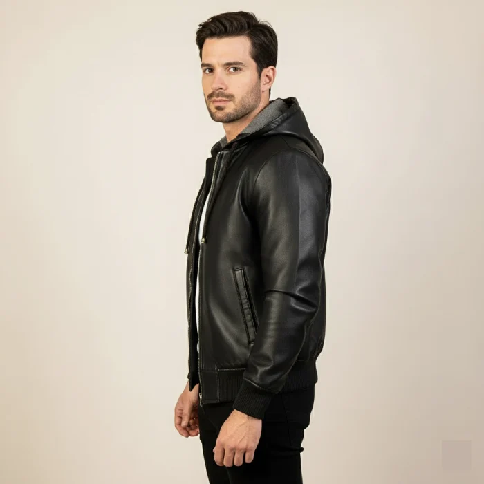 Nintenzo-Brown-Hooded-Leather-Bomber-Jacket-side