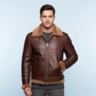Phan's-Brown-Aviator-bomber-shearling-jacket-with-a-waist-belt-front