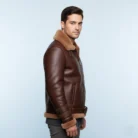 Phan's-Brown-Aviator-bomber-shearling-jacket-with-a-waist-belt-side