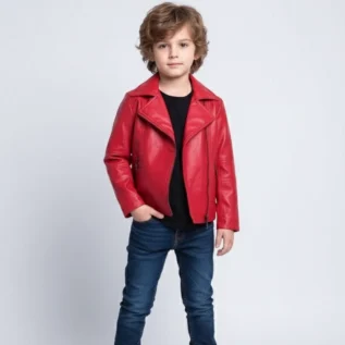 Red-Biker-Design-Winter-Leather-Jacket-For-Kids-front