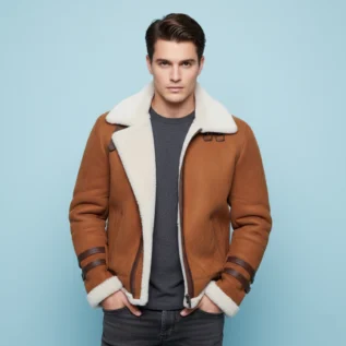 Hagan's-Tan-Aviator-bomber -Suede-shearling-jacket-front
