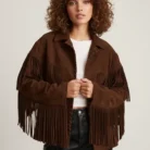 Vintage Brown Western Bhoemian Fringe Suede Leather Jacket: Western style,Gift for her front