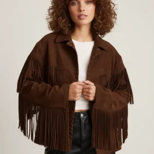 Vintage Brown Western Bhoemian Fringe Suede Leather Jacket: Western style,Gift for her front