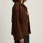 Vintage Brown Western Bhoemian Fringe Suede Leather Jacket: Western style,Gift for her Side
