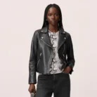 Dalby Slim Fit Leather Biker Jacket front