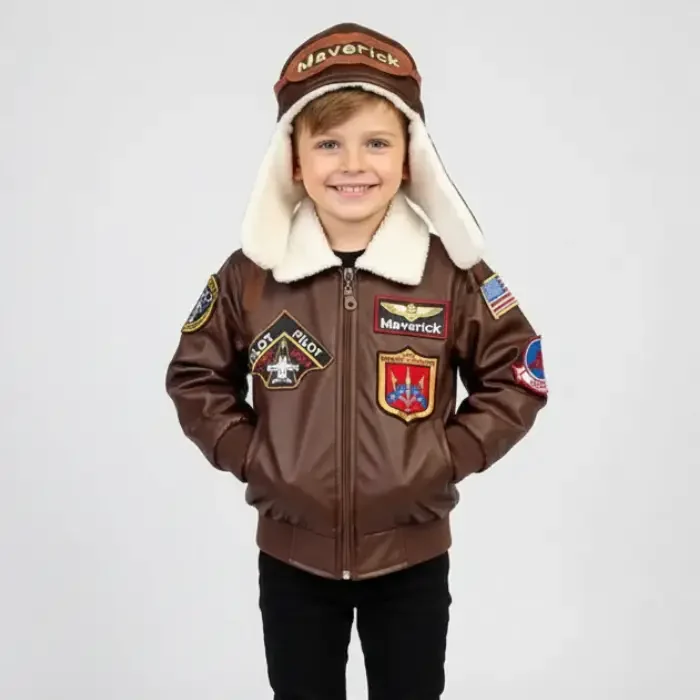 Aviator Brown-CostumeBaby Pilot JacketCaptain Pilot Helmet-Flight Suit-Halloween Infan Suit front