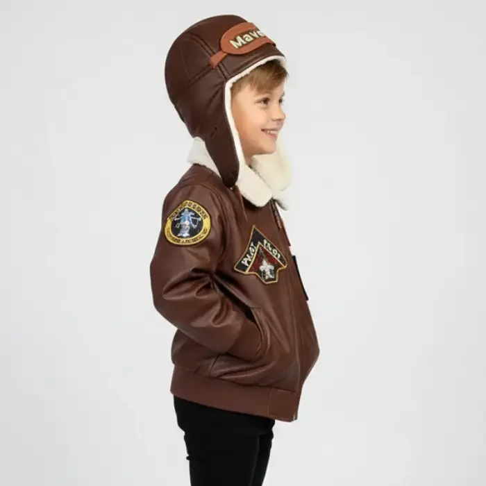 Aviator Brown-CostumeBaby Pilot JacketCaptain Pilot Helmet-Flight Suit-Halloween Infant Suit side
