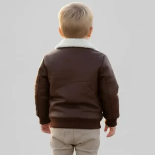 Baby Boys Brown Faux Leather Aviator Jacket back