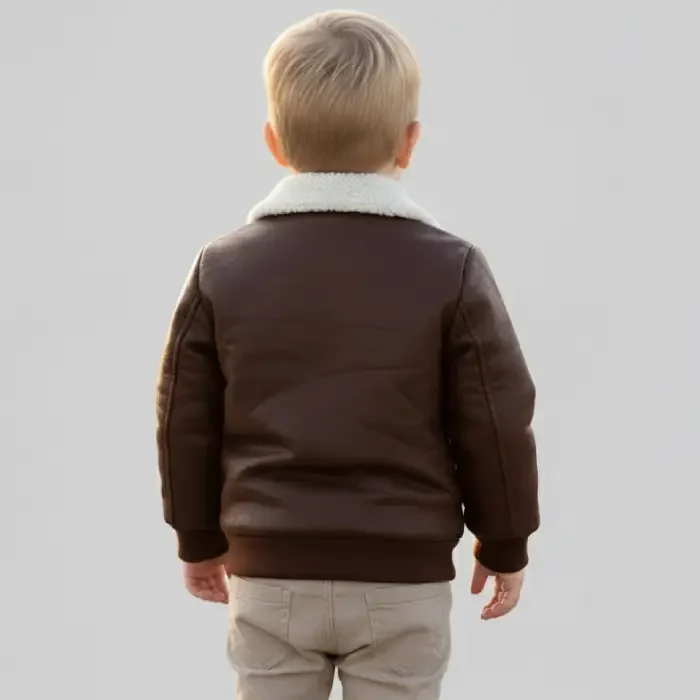 Baby Boys Brown Faux Leather Aviator Jacket back