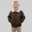 Baby Boys Brown Faux Leather Aviator Jacket front