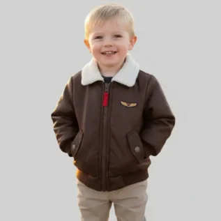 Baby Boys Brown Faux Leather Aviator Jacket front