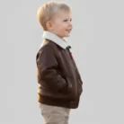 Baby Boys Brown Faux Leather Aviator Jacket side