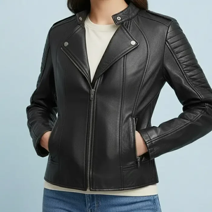 Biker - Women's Motorcycle Leather Jacket front Biker - Women's Motorcycle Leather Jacket front