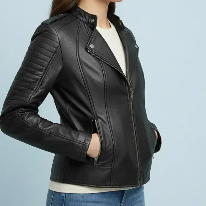 Biker - Women's Motorcycle Leather Jacket side Biker - Women's Motorcycle Leather Jacket side