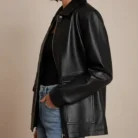Black Faux Leather Oversized Jacket side
