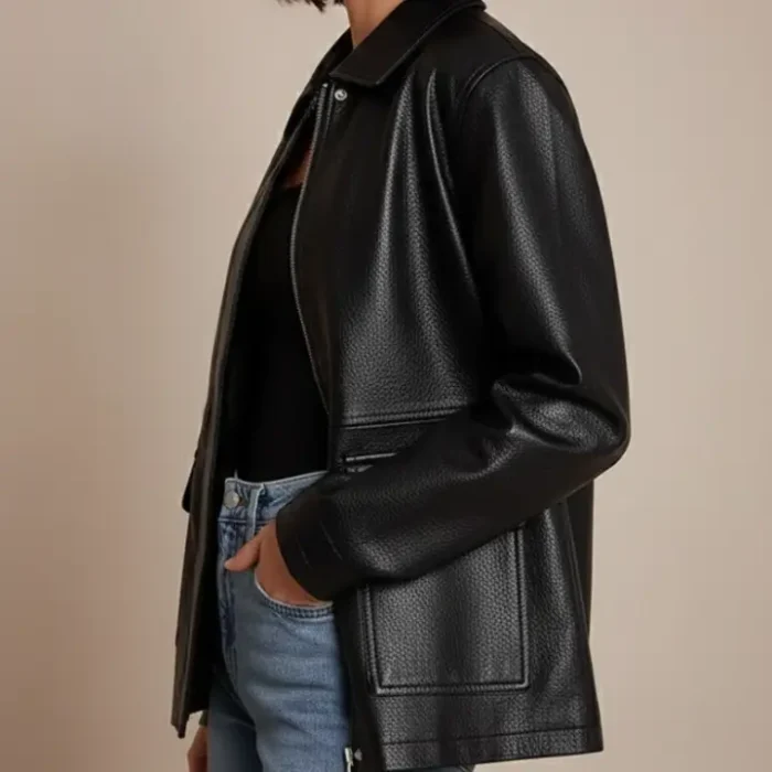 Black Faux Leather Oversized Jacket side