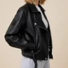 Black Oversized PU Leather Jacket side