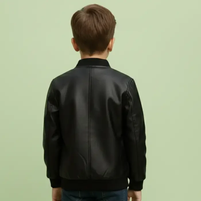 Kids Boys Black Leather Biker Jacket – Genuine Leather Coat back Kids Boys Black Leather Biker Jacket – Genuine Leather Coat back