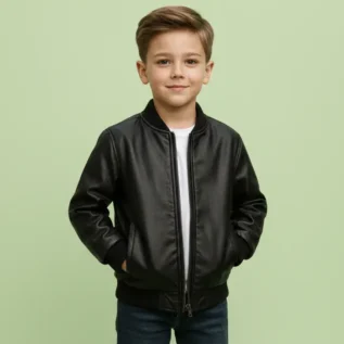 Kids Boys Black Leather Biker Jacket – Genuine Leather Coat front