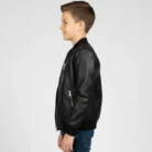 Boys Black Real Leather Bomber Jacket Kids Childrens Varsity Style side