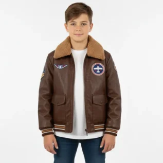 Boys’ Embroidered Shearling Jacket front