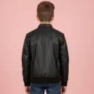 Boys GIrls Kids Unisex Real leather Bomber Style Jacket Varsity Zip Black back